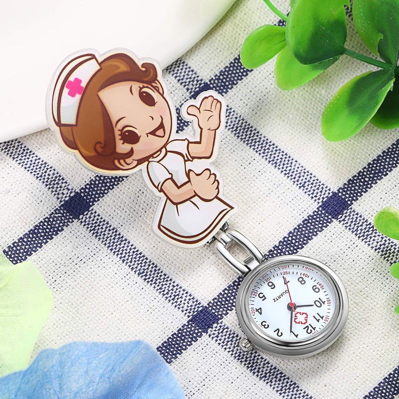 Lancardo Ladies Nurse Watch Cute Cartoon Clip-on Lapel Hanging-Pendant Doctor Clinic Staff Tunic Stethoscope Badge Quartz Fob Pocket Watch - 5 Pack - Image 3